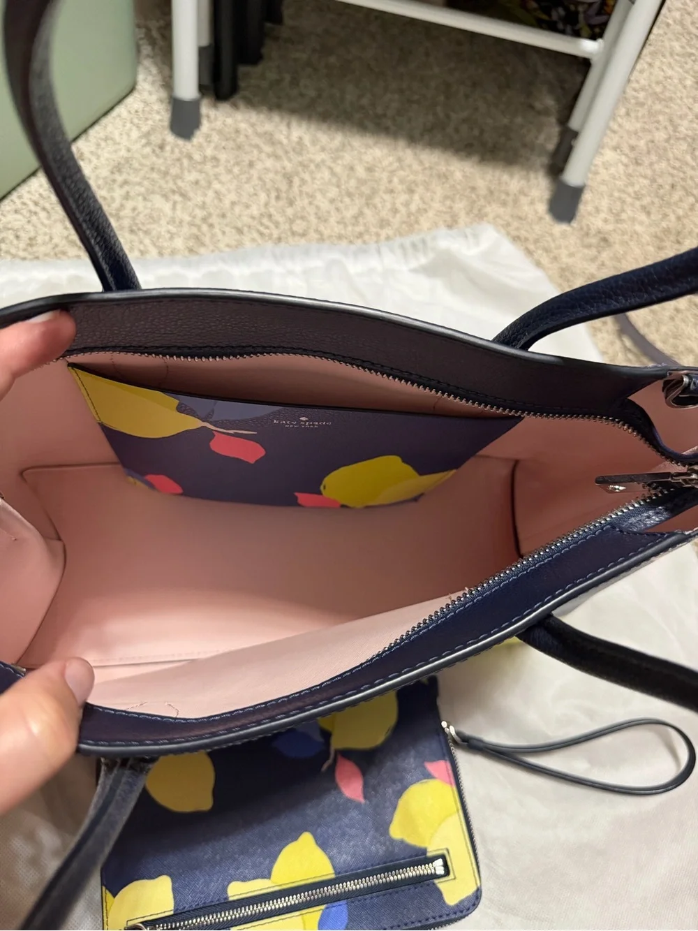 kate spade Navy Lemon-Print Tote with Matching Wristlet